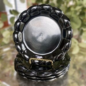 Vintage MCM Gefle Sweden Set 4 Arthur Percy Black 530J Flower Plates 7 1/8”